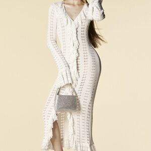 Blumarine light pink ruffle long sleeve vacation midi knit Dress small